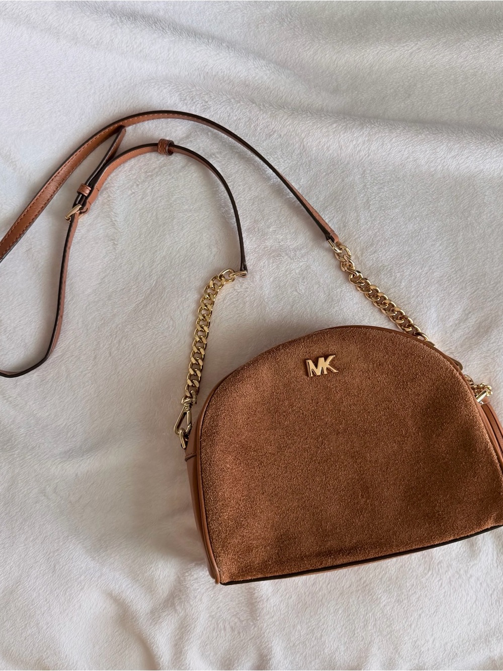 Michael Kors Brown Suede Crossbody with Gold Hardware